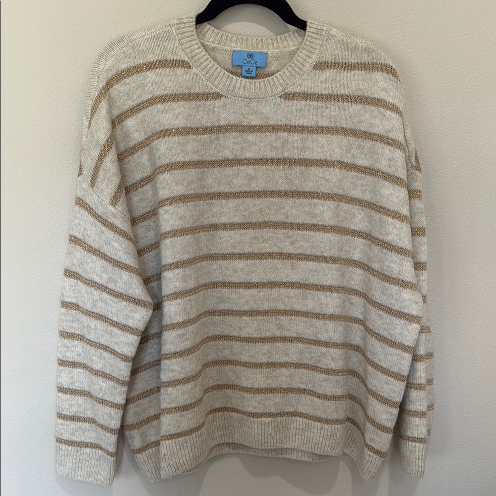 Oversized CeCe Cream and Gold Striped Sweater